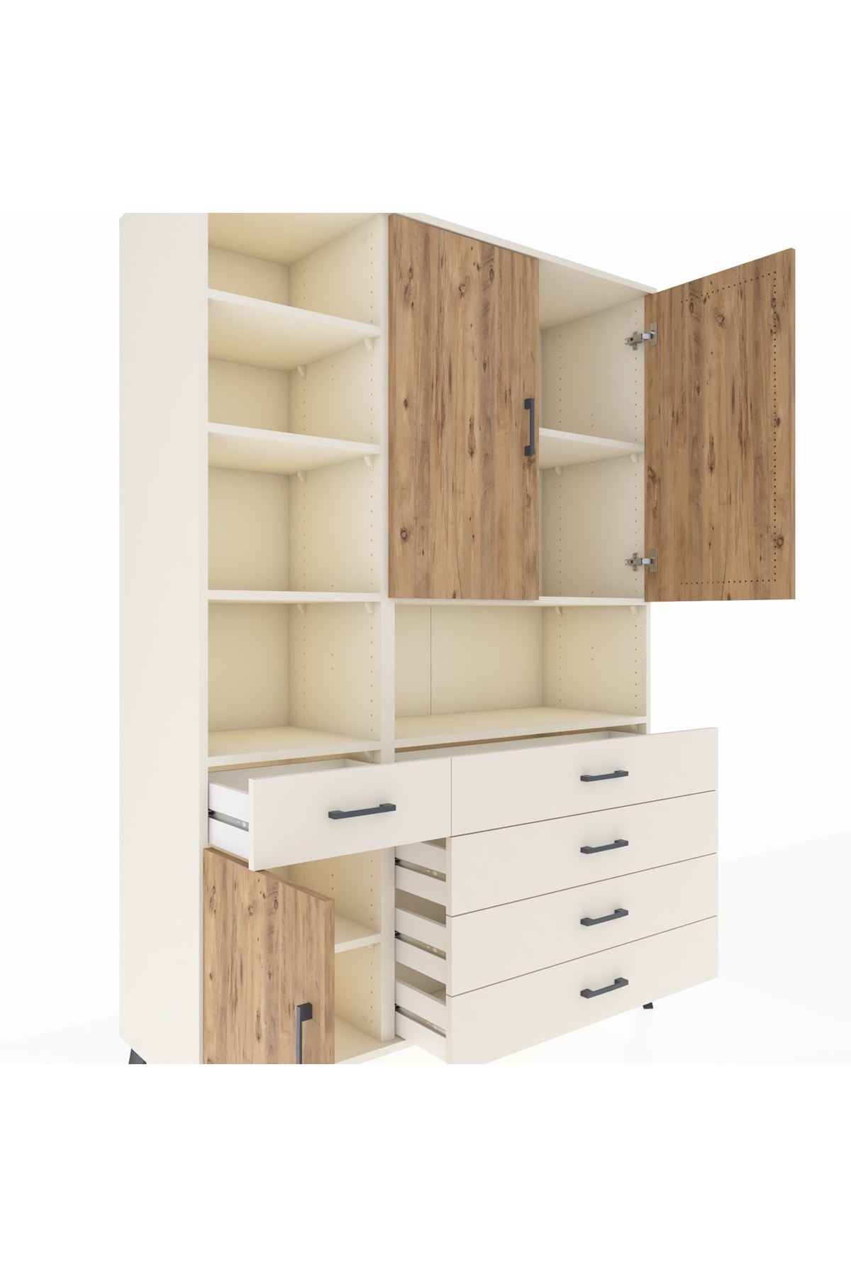 Hyperion Dolap 8 Raflı 5 Çekmeceli 3 Kapaklı 132x44x195 Aytaşı-Çam/Aytaşı