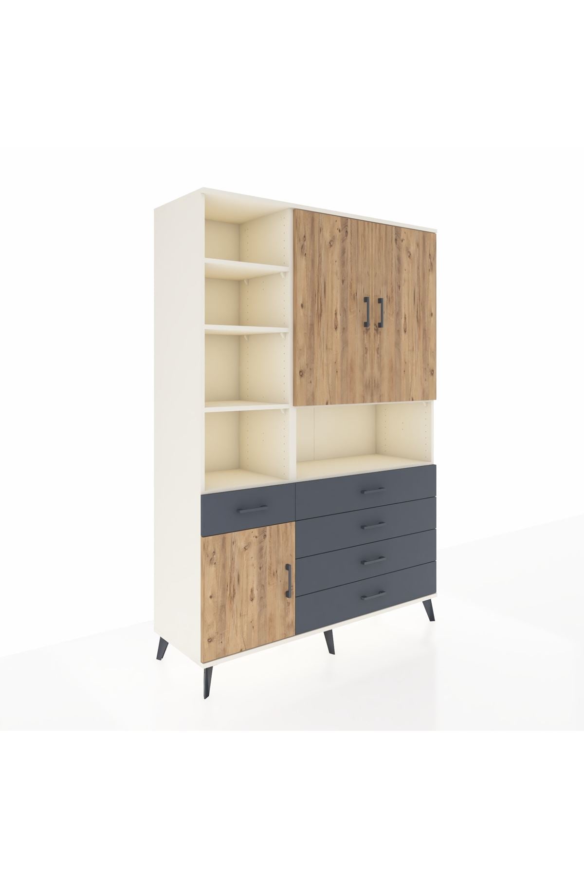 Hyperion Dolap 8 Raflı 5 Çekmeceli 3 Kapaklı 132x44x195 Aytaşı-Çam/Antrasit