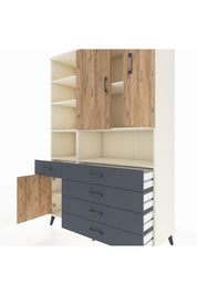 Hyperion Dolap 8 Raflı 5 Çekmeceli 3 Kapaklı 132x44x195 Aytaşı-Çam/Antrasit