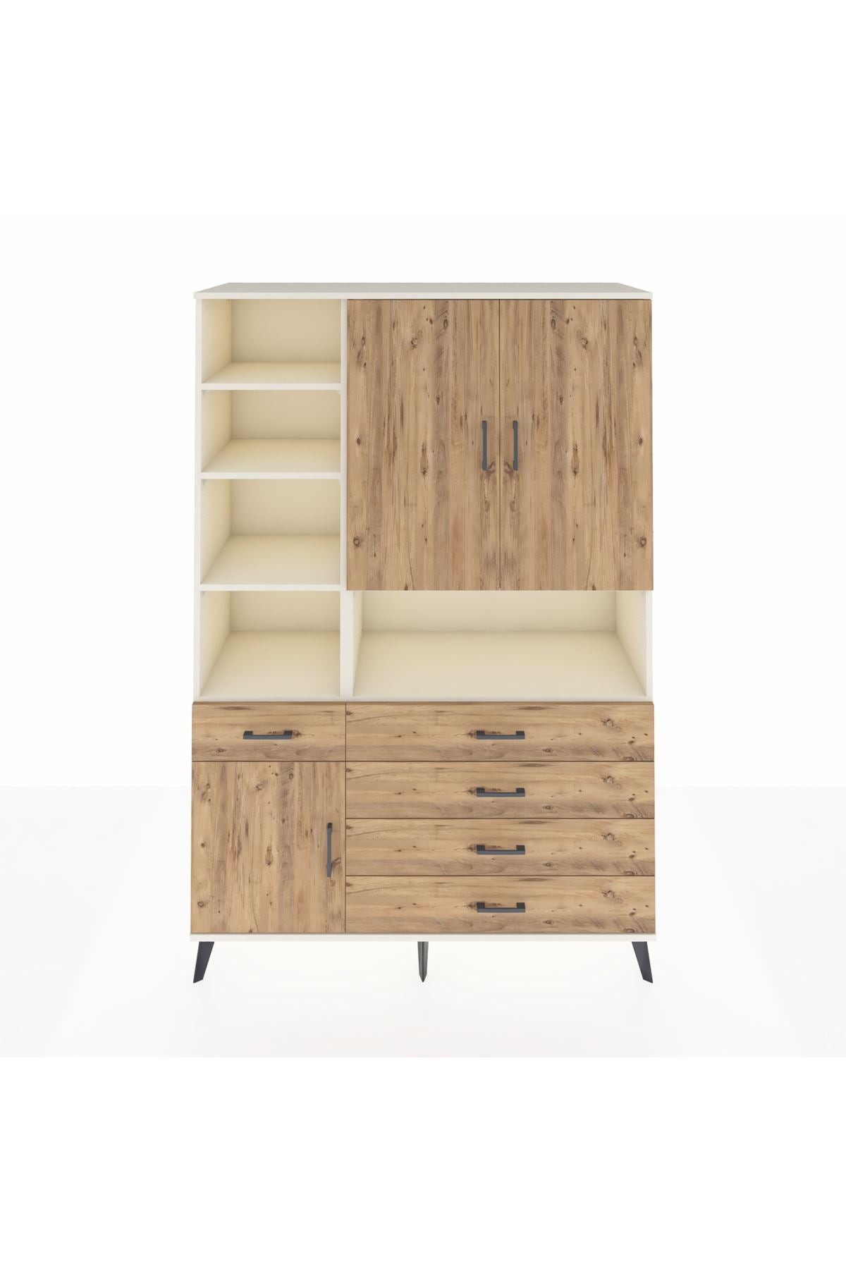 Hyperion Dolap 8 Raflı 5 Çekmeceli 3 Kapaklı 132x44x195 Aytaşı-Çam/Çam