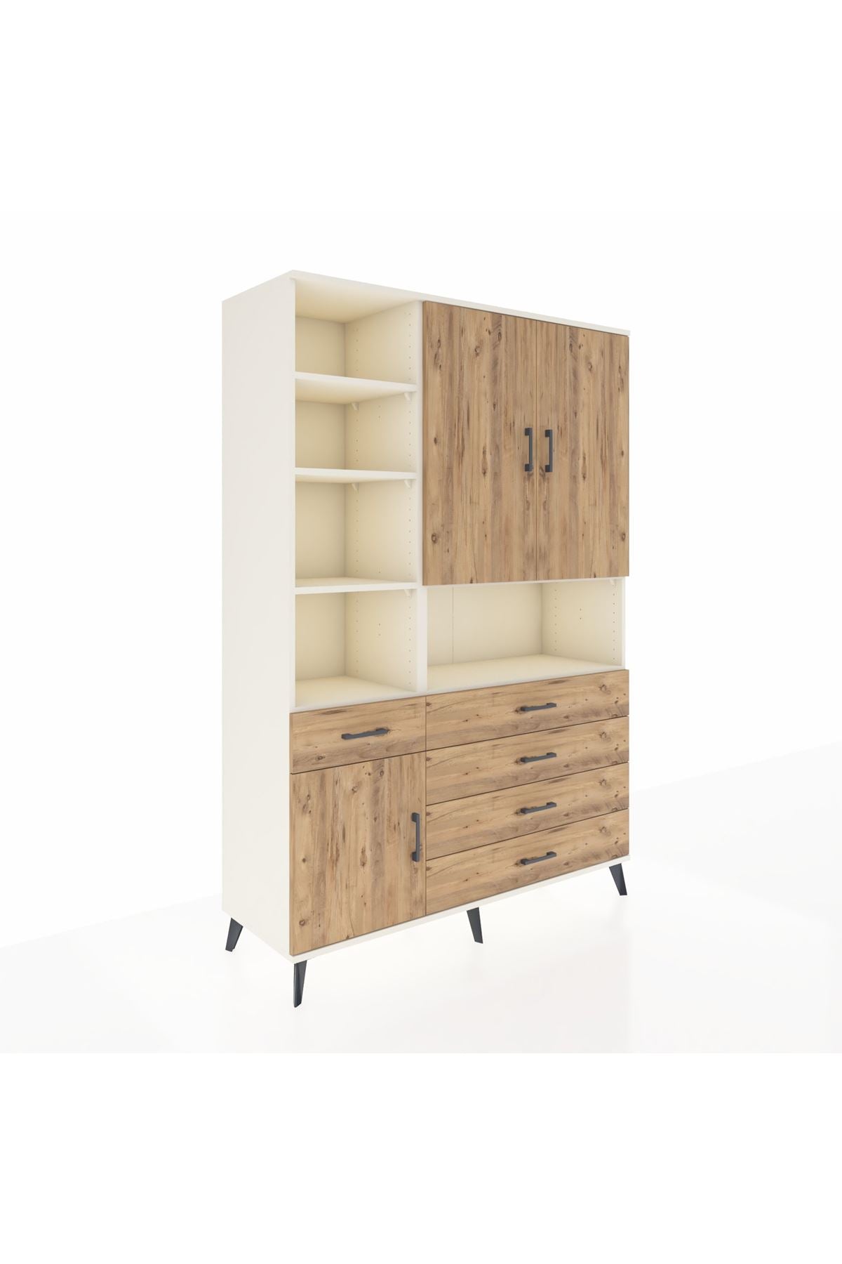 Hyperion Dolap 8 Raflı 5 Çekmeceli 3 Kapaklı 132x44x195 Aytaşı-Çam/Çam