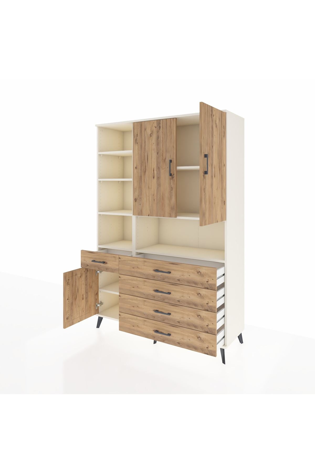 Hyperion Dolap 8 Raflı 5 Çekmeceli 3 Kapaklı 132x44x195 Aytaşı-Çam/Çam