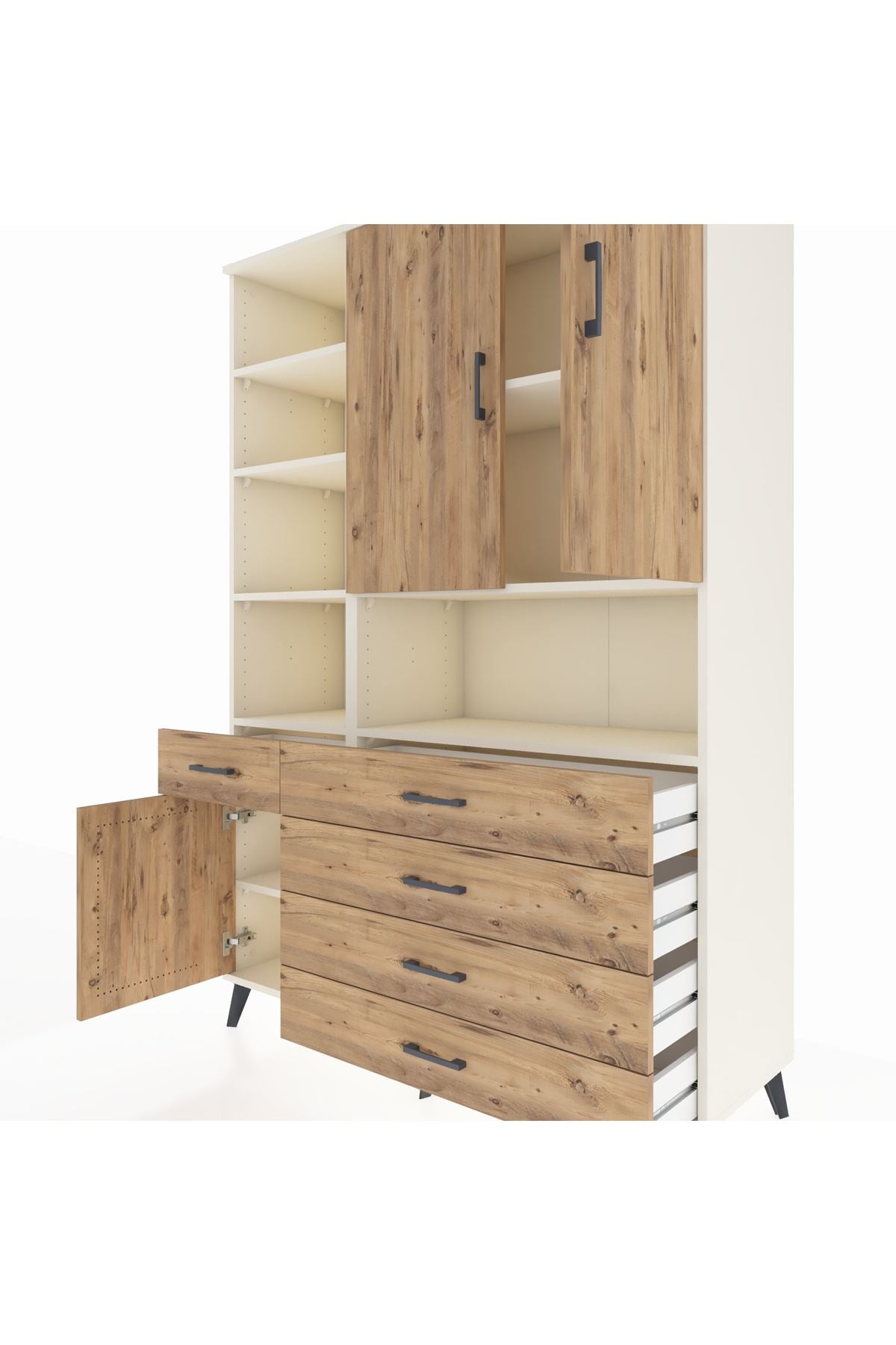 Hyperion Dolap 8 Raflı 5 Çekmeceli 3 Kapaklı 132x44x195 Aytaşı-Çam/Çam