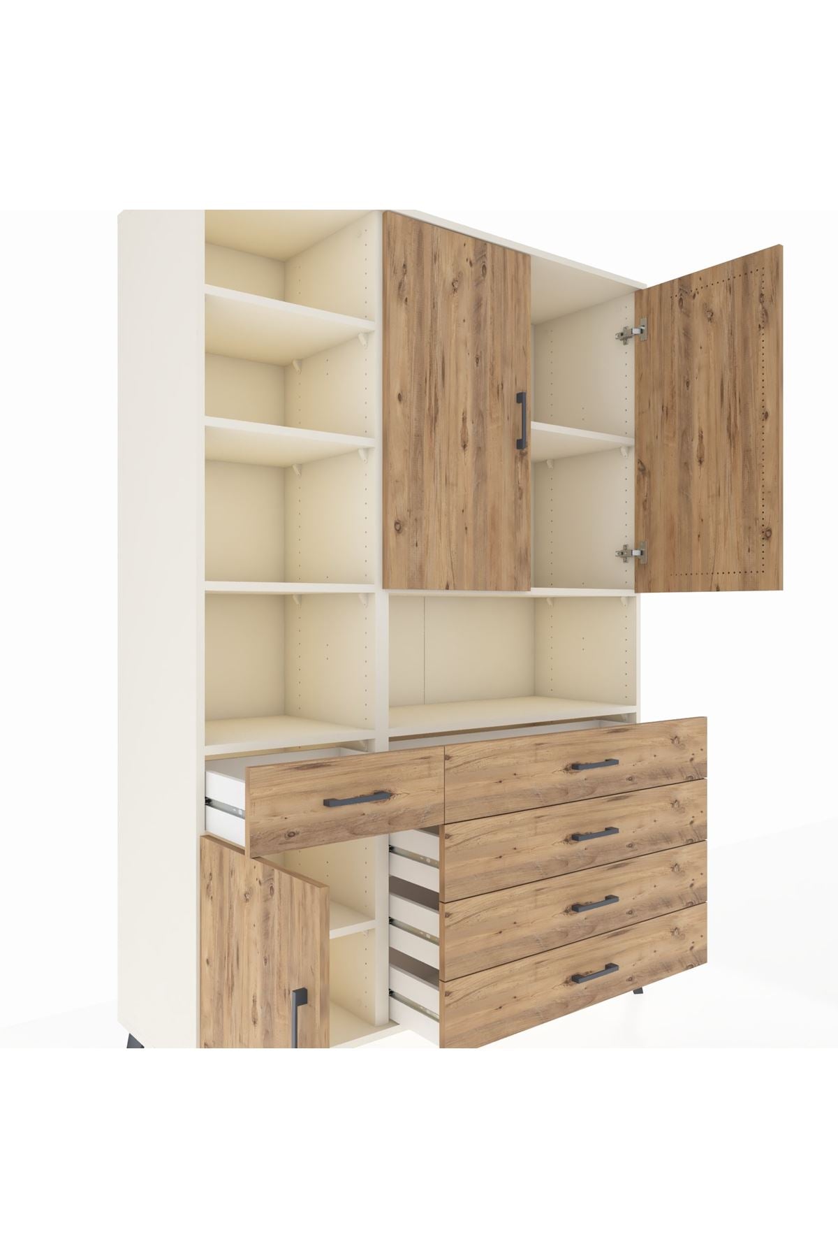 Hyperion Dolap 8 Raflı 5 Çekmeceli 3 Kapaklı 132x44x195 Aytaşı-Çam/Çam