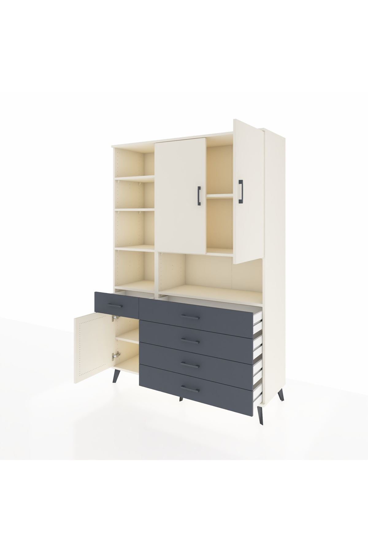 Hyperion Dolap 8 Raflı 5 Çekmeceli 3 Kapaklı 132x44x195 Aytaşı-Aytaşı/Antrasit