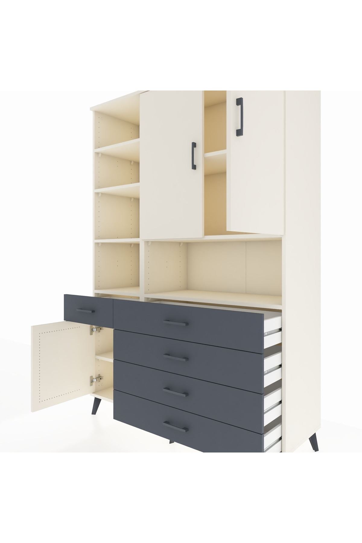 Hyperion Dolap 8 Raflı 5 Çekmeceli 3 Kapaklı 132x44x195 Aytaşı-Aytaşı/Antrasit