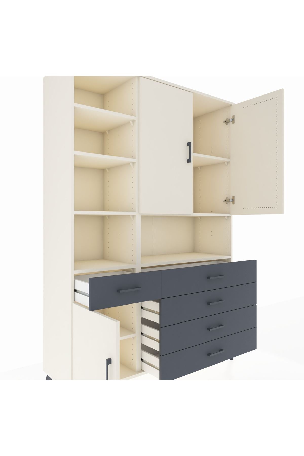 Hyperion Dolap 8 Raflı 5 Çekmeceli 3 Kapaklı 132x44x195 Aytaşı-Aytaşı/Antrasit