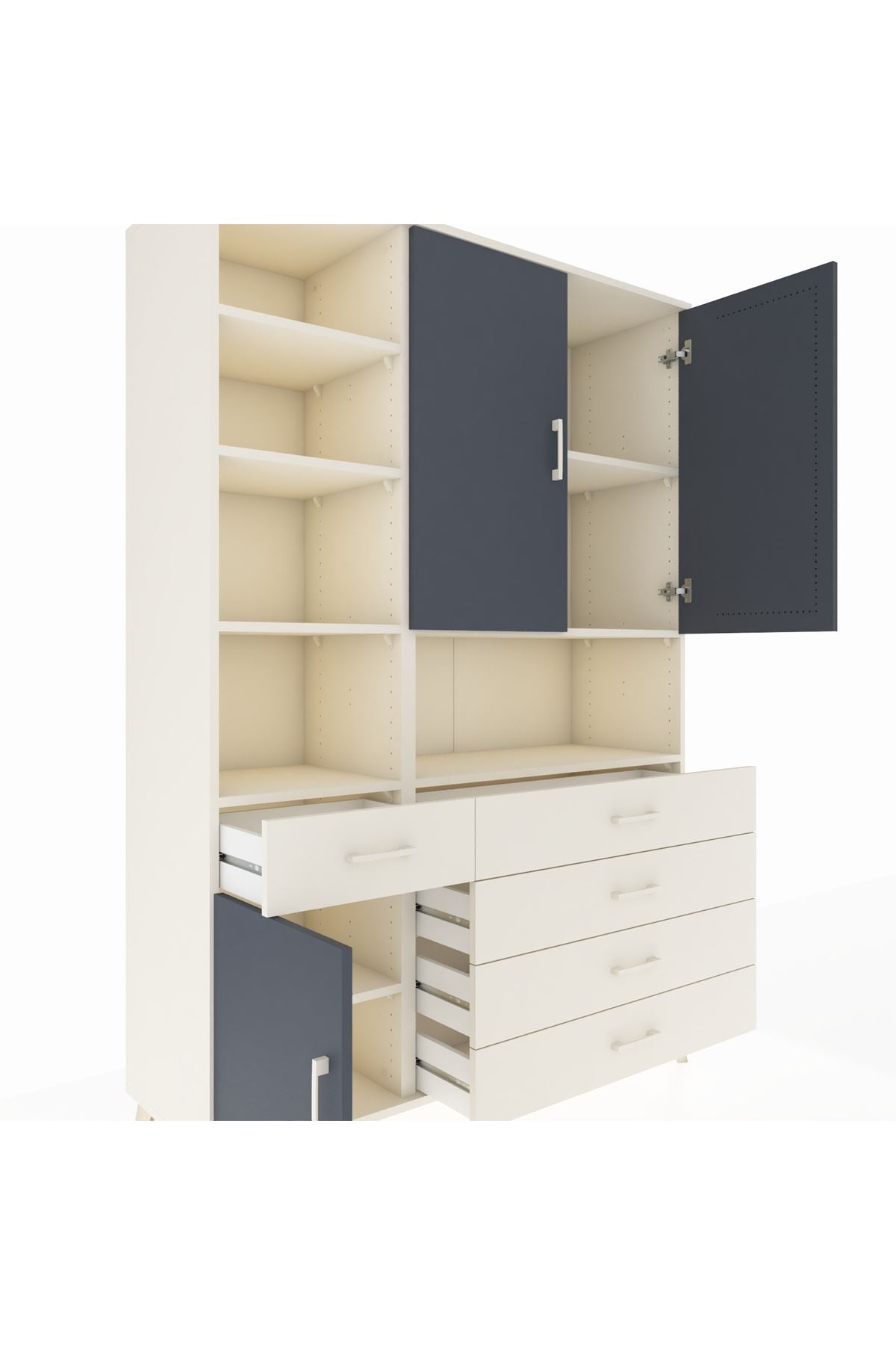 Hyperion Dolap 8 Raflı 5 Çekmeceli 3 Kapaklı 132x44x195 Aytaşı-Antrasit/Aytaşı