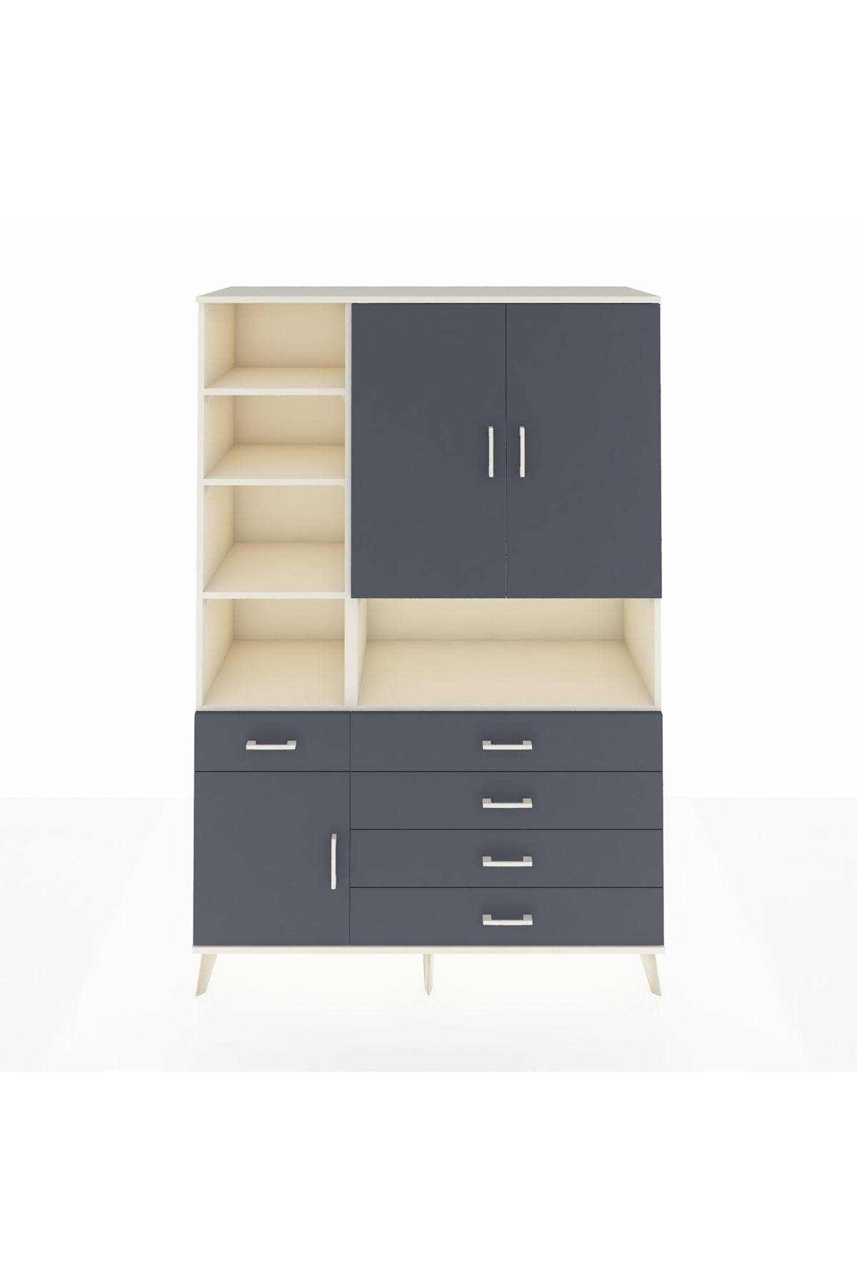 Hyperion Dolap 8 Raflı 5 Çekmeceli 3 Kapaklı 132x44x195 Aytaşı-Antrasit/Antrasit