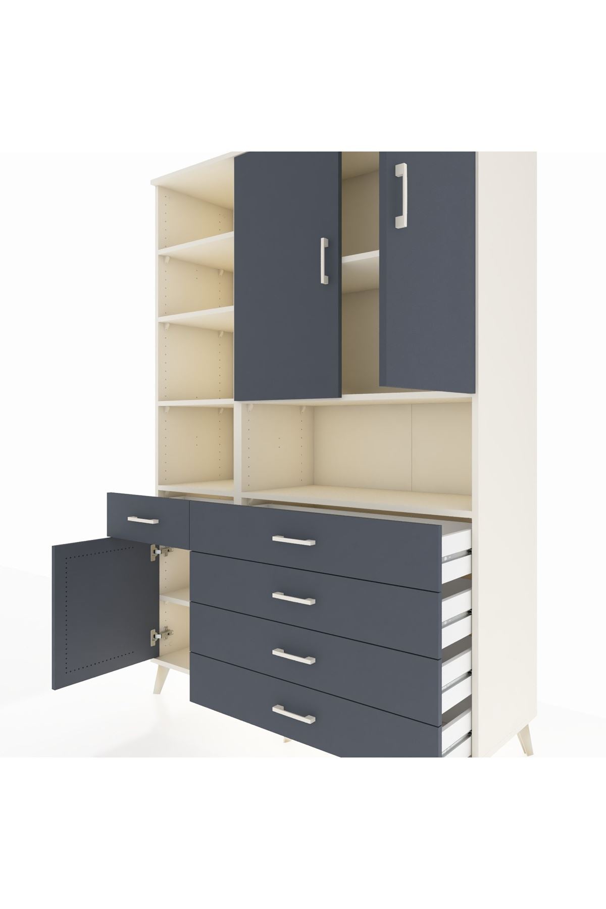 Hyperion Dolap 8 Raflı 5 Çekmeceli 3 Kapaklı 132x44x195 Aytaşı-Antrasit/Antrasit