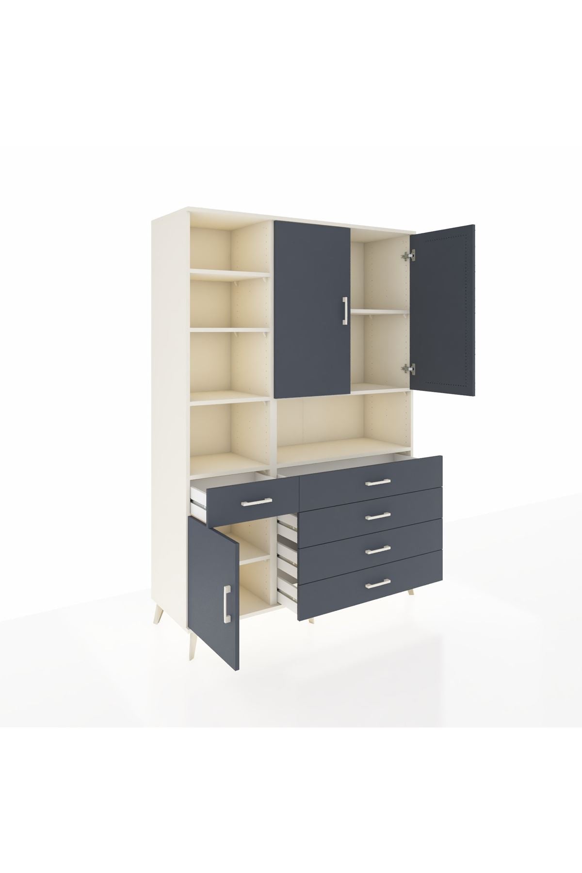 Hyperion Dolap 8 Raflı 5 Çekmeceli 3 Kapaklı 132x44x195 Aytaşı-Antrasit/Antrasit