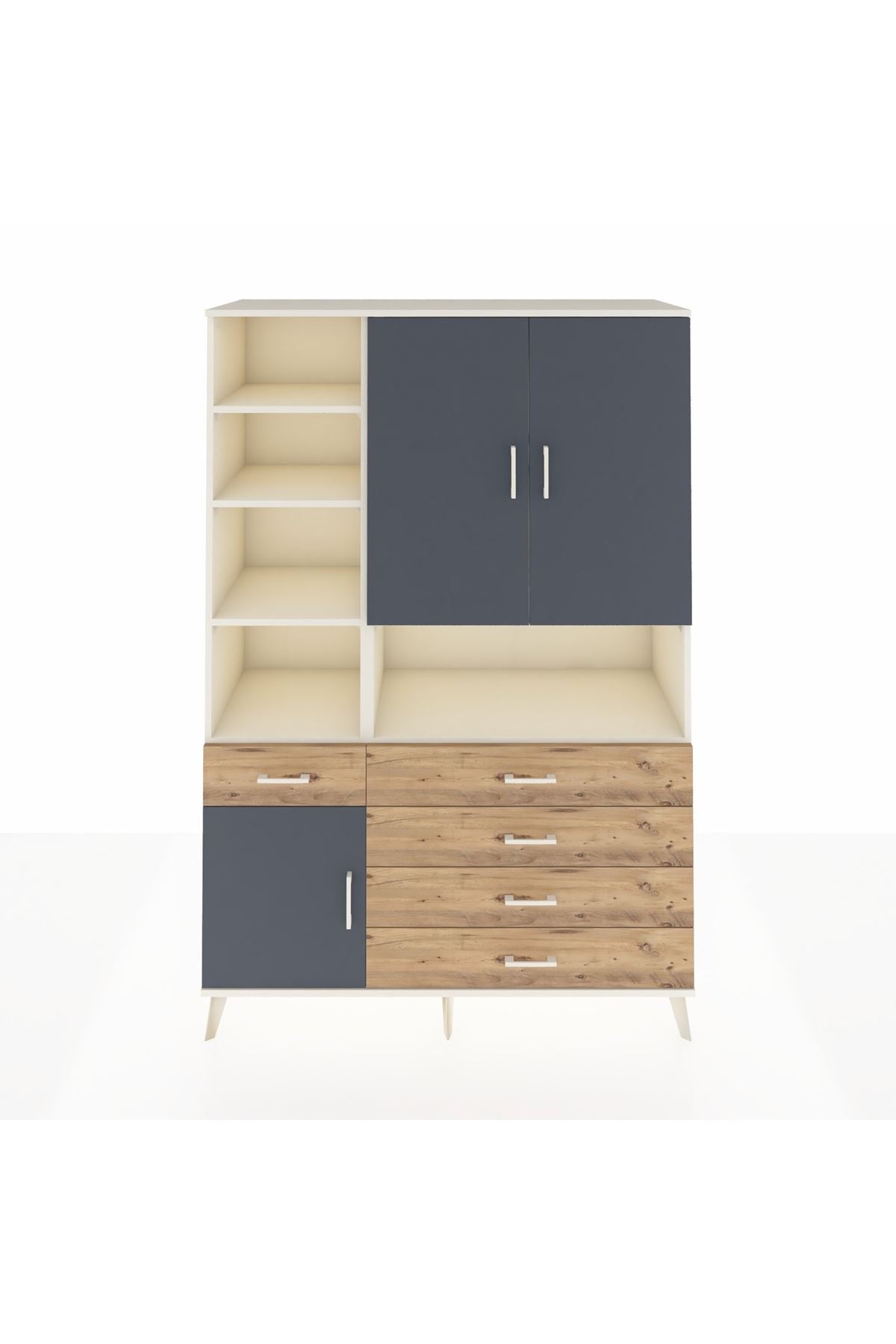 Hyperion Dolap 8 Raflı 5 Çekmeceli 3 Kapaklı 132x44x195 Aytaşı-Antrasit/Çam