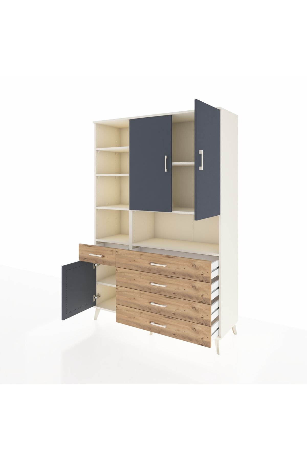 Hyperion Dolap 8 Raflı 5 Çekmeceli 3 Kapaklı 132x44x195 Aytaşı-Antrasit/Çam