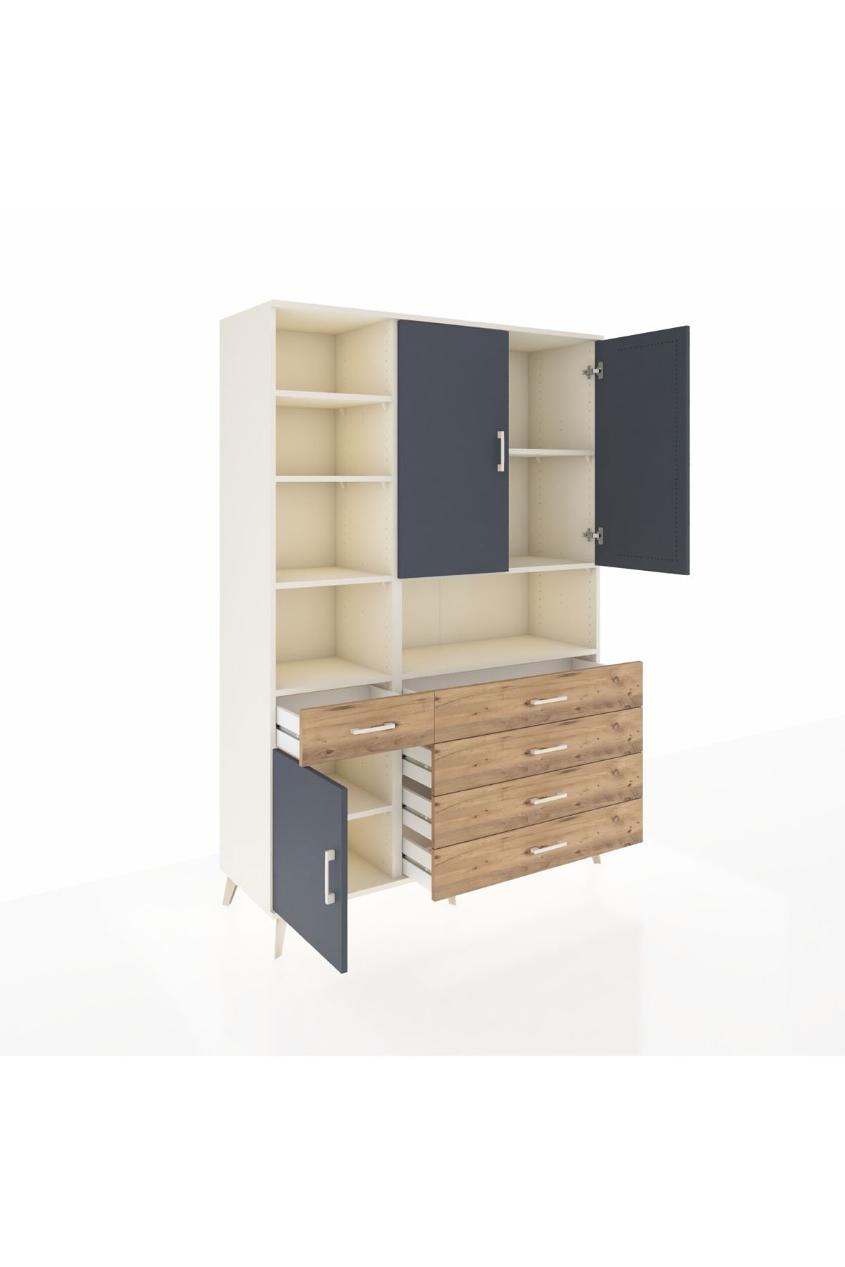 Hyperion Dolap 8 Raflı 5 Çekmeceli 3 Kapaklı 132x44x195 Aytaşı-Antrasit/Çam