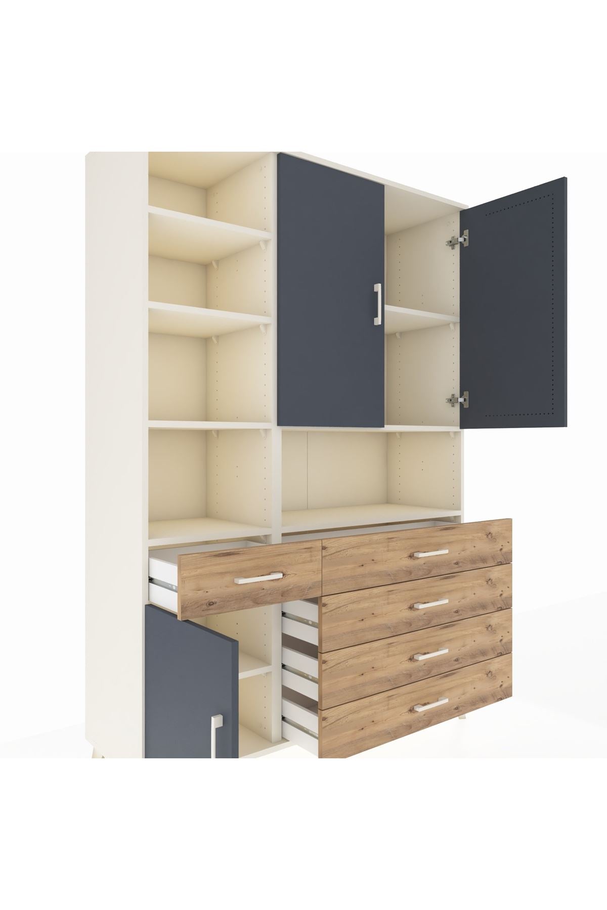 Hyperion Dolap 8 Raflı 5 Çekmeceli 3 Kapaklı 132x44x195 Aytaşı-Antrasit/Çam