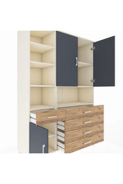 Hyperion Dolap 8 Raflı 5 Çekmeceli 3 Kapaklı 132x44x195 Aytaşı-Antrasit/Çam