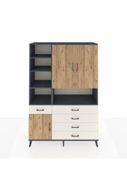 Hyperion Dolap 8 Raflı 5 Çekmeceli 3 Kapaklı 132x44x195 Antrasit-Çam/Aytaşı