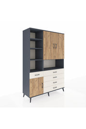 Hyperion Dolap 8 Raflı 5 Çekmeceli 3 Kapaklı 132x44x195 Antrasit-Çam/Aytaşı