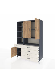 Hyperion Dolap 8 Raflı 5 Çekmeceli 3 Kapaklı 132x44x195 Antrasit-Çam/Aytaşı