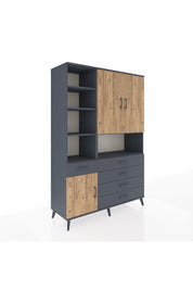 Hyperion Dolap 8 Raflı 5 Çekmeceli 3 Kapaklı 132x44x195 Antrasit-Çam/Antrasit