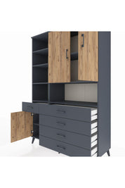 Hyperion Dolap 8 Raflı 5 Çekmeceli 3 Kapaklı 132x44x195 Antrasit-Çam/Antrasit