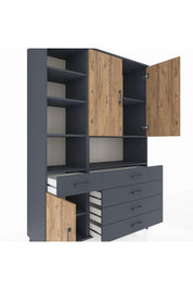 Hyperion Dolap 8 Raflı 5 Çekmeceli 3 Kapaklı 132x44x195 Antrasit-Çam/Antrasit