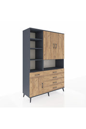 Hyperion Dolap 8 Raflı 5 Çekmeceli 3 Kapaklı 132x44x195 Antrasit-Çam/Çam