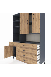 Hyperion Dolap 8 Raflı 5 Çekmeceli 3 Kapaklı 132x44x195 Antrasit-Çam/Çam