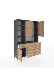 Hyperion Dolap 8 Raflı 5 Çekmeceli 3 Kapaklı 132x44x195 Antrasit-Çam/Çam