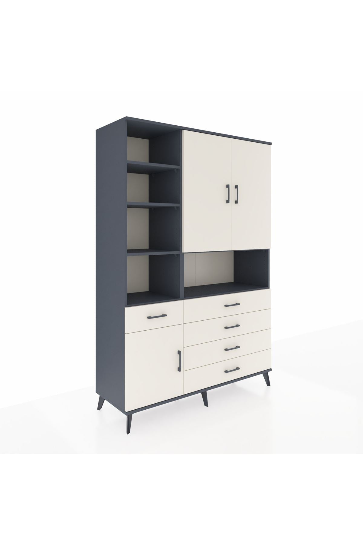 Hyperion Dolap 8 Raflı 5 Çekmeceli 3 Kapaklı 132x44x195 Antrasit-Aytaşı/Aytaşı