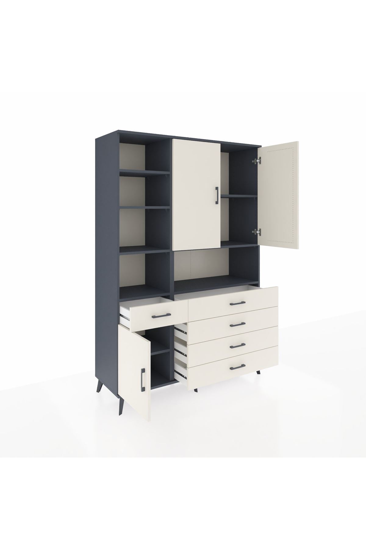 Hyperion Dolap 8 Raflı 5 Çekmeceli 3 Kapaklı 132x44x195 Antrasit-Aytaşı/Aytaşı