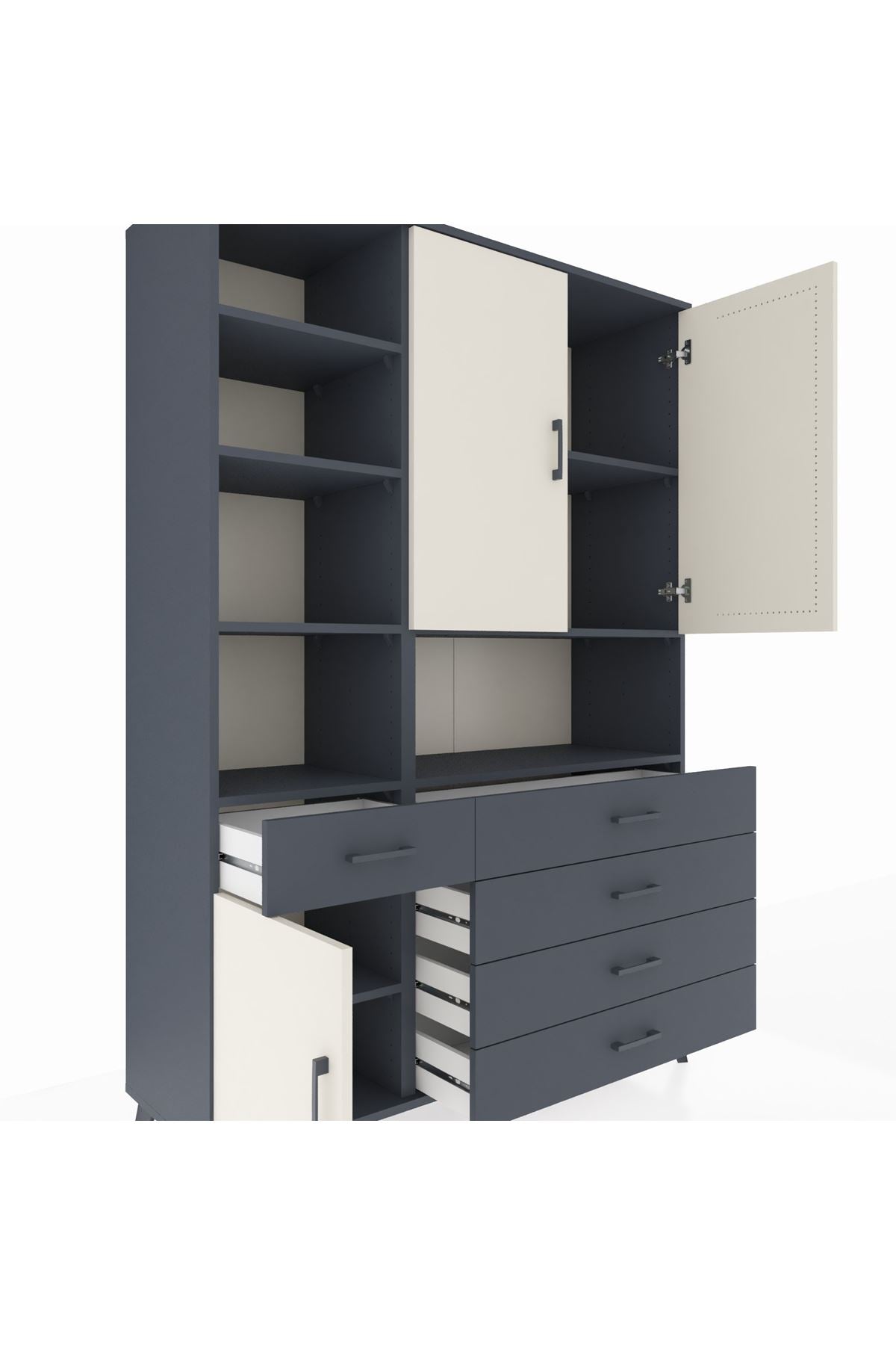 Hyperion Dolap 8 Raflı 5 Çekmeceli 3 Kapaklı 132x44x195 Antrasit-Aytaşı/Antrasit