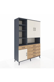 Hyperion Dolap 8 Raflı 5 Çekmeceli 3 Kapaklı 132x44x195 Antrasit-Aytaşı/Çam