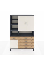 Hyperion Dolap 8 Raflı 5 Çekmeceli 3 Kapaklı 132x44x195 Antrasit-Aytaşı/Çam