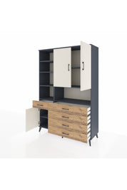 Hyperion Dolap 8 Raflı 5 Çekmeceli 3 Kapaklı 132x44x195 Antrasit-Aytaşı/Çam