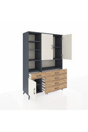 Hyperion Dolap 8 Raflı 5 Çekmeceli 3 Kapaklı 132x44x195 Antrasit-Aytaşı/Çam