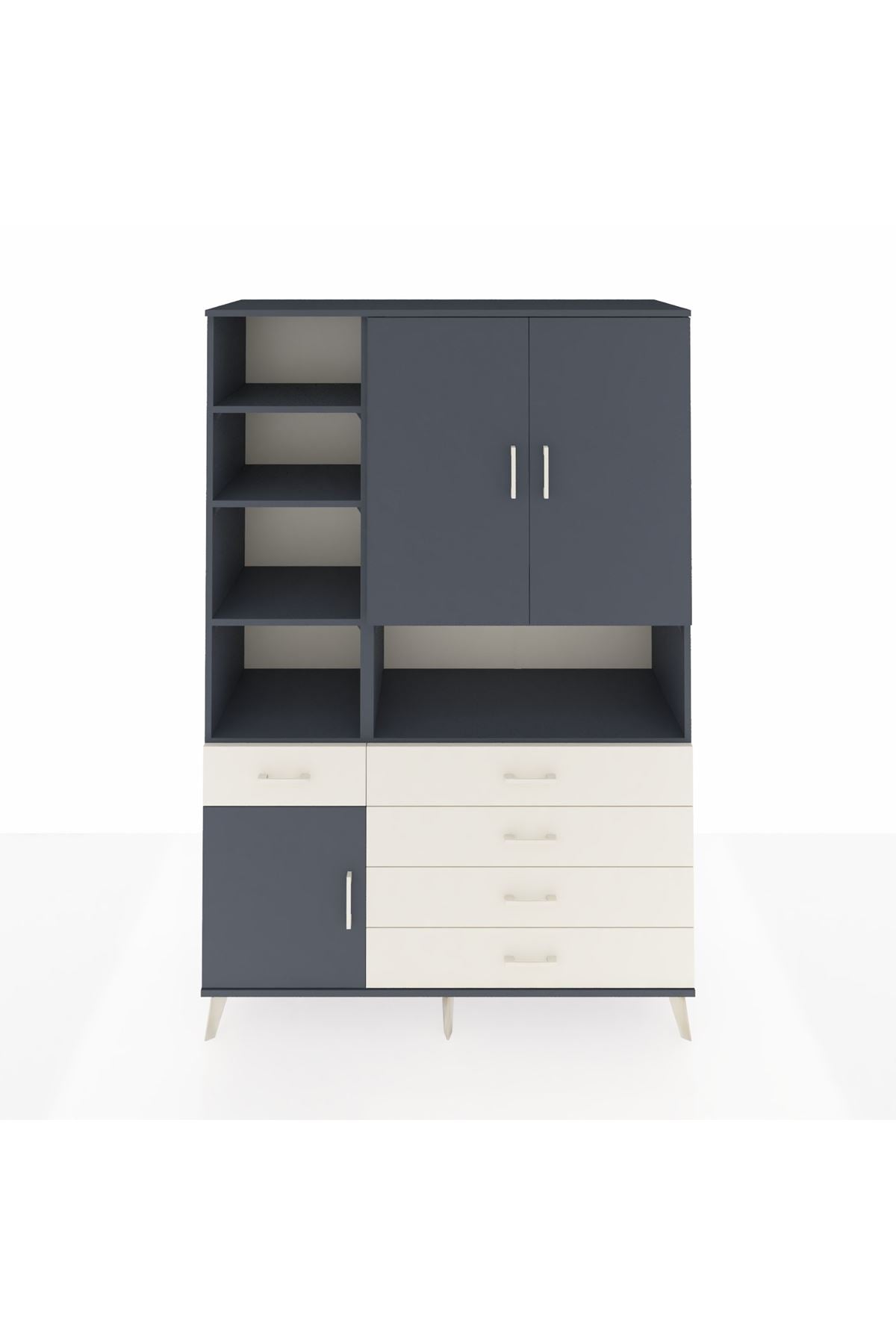 Hyperion Dolap 8 Raflı 5 Çekmeceli 3 Kapaklı 132x44x195 Antrasit-Antrasit/Aytaşı