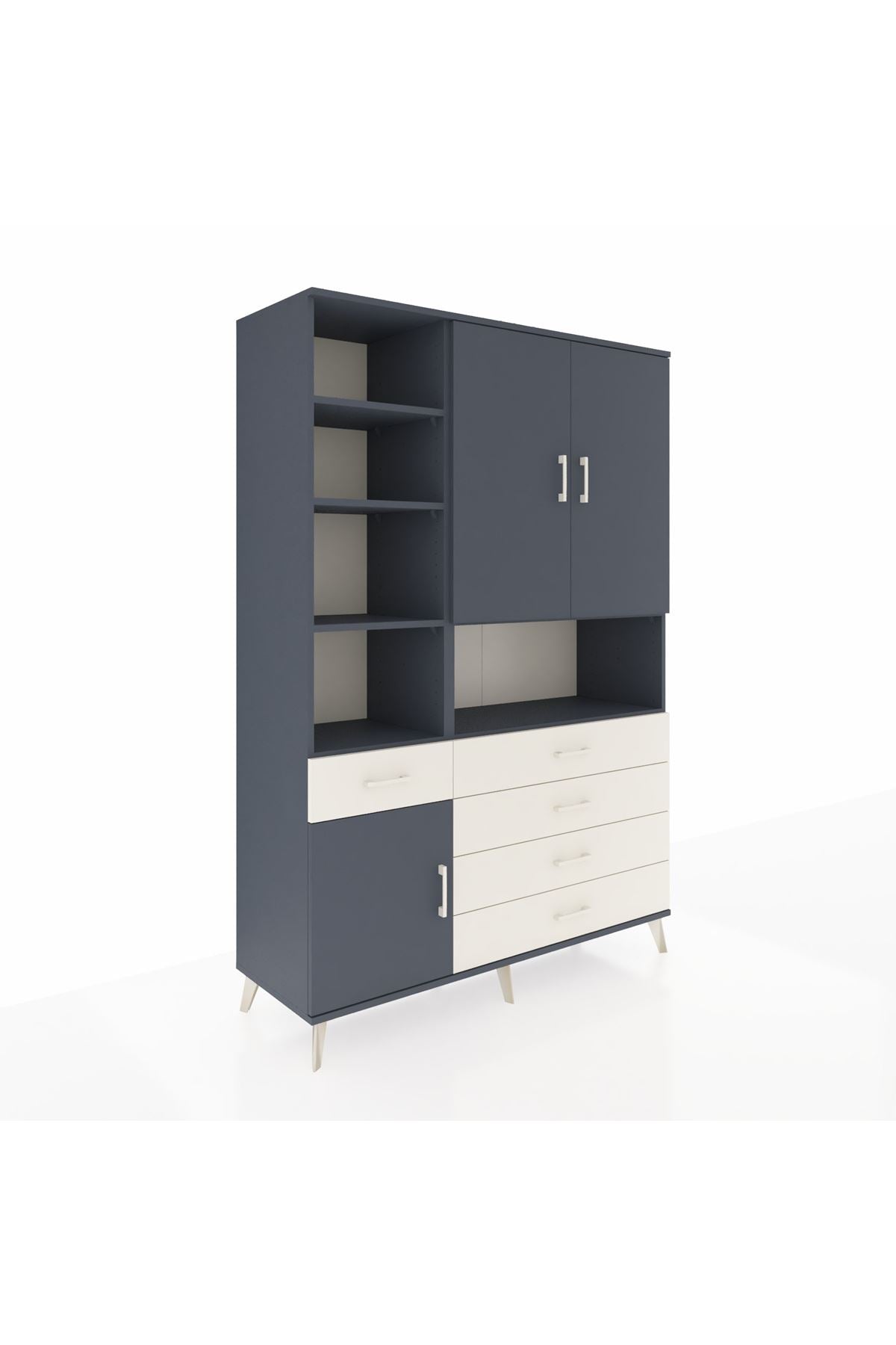 Hyperion Dolap 8 Raflı 5 Çekmeceli 3 Kapaklı 132x44x195 Antrasit-Antrasit/Aytaşı