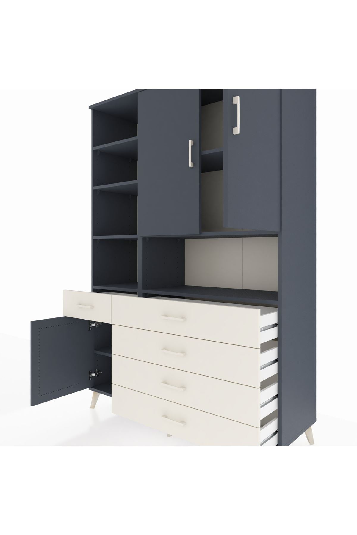 Hyperion Dolap 8 Raflı 5 Çekmeceli 3 Kapaklı 132x44x195 Antrasit-Antrasit/Aytaşı