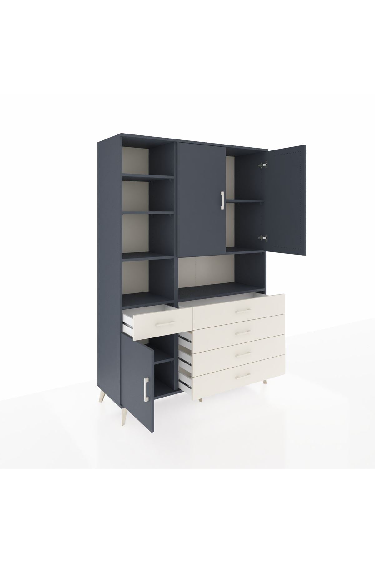 Hyperion Dolap 8 Raflı 5 Çekmeceli 3 Kapaklı 132x44x195 Antrasit-Antrasit/Aytaşı