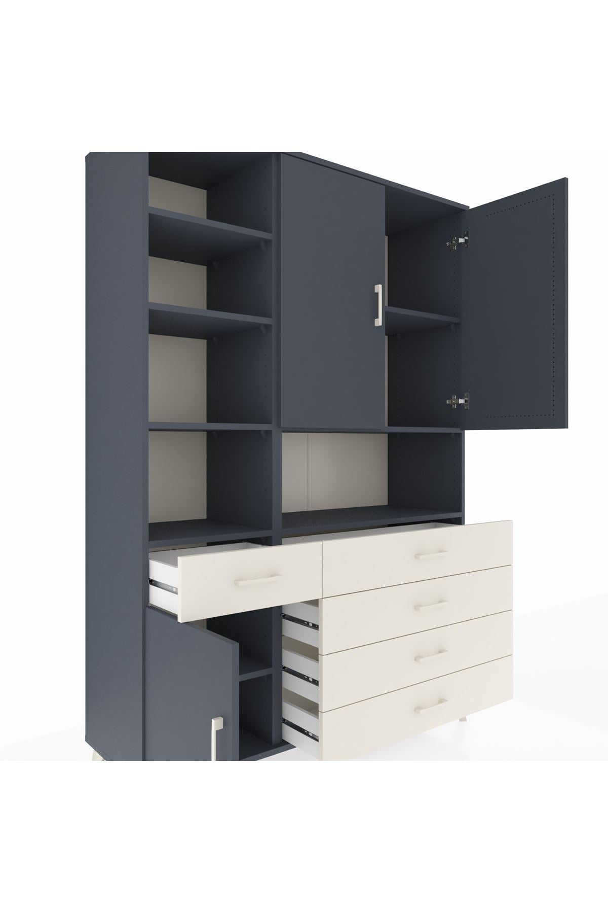 Hyperion Dolap 8 Raflı 5 Çekmeceli 3 Kapaklı 132x44x195 Antrasit-Antrasit/Aytaşı