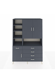 Hyperion Dolap 8 Raflı 5 Çekmeceli 3 Kapaklı 132x44x195 Antrasit-Antrasit/Antrasit