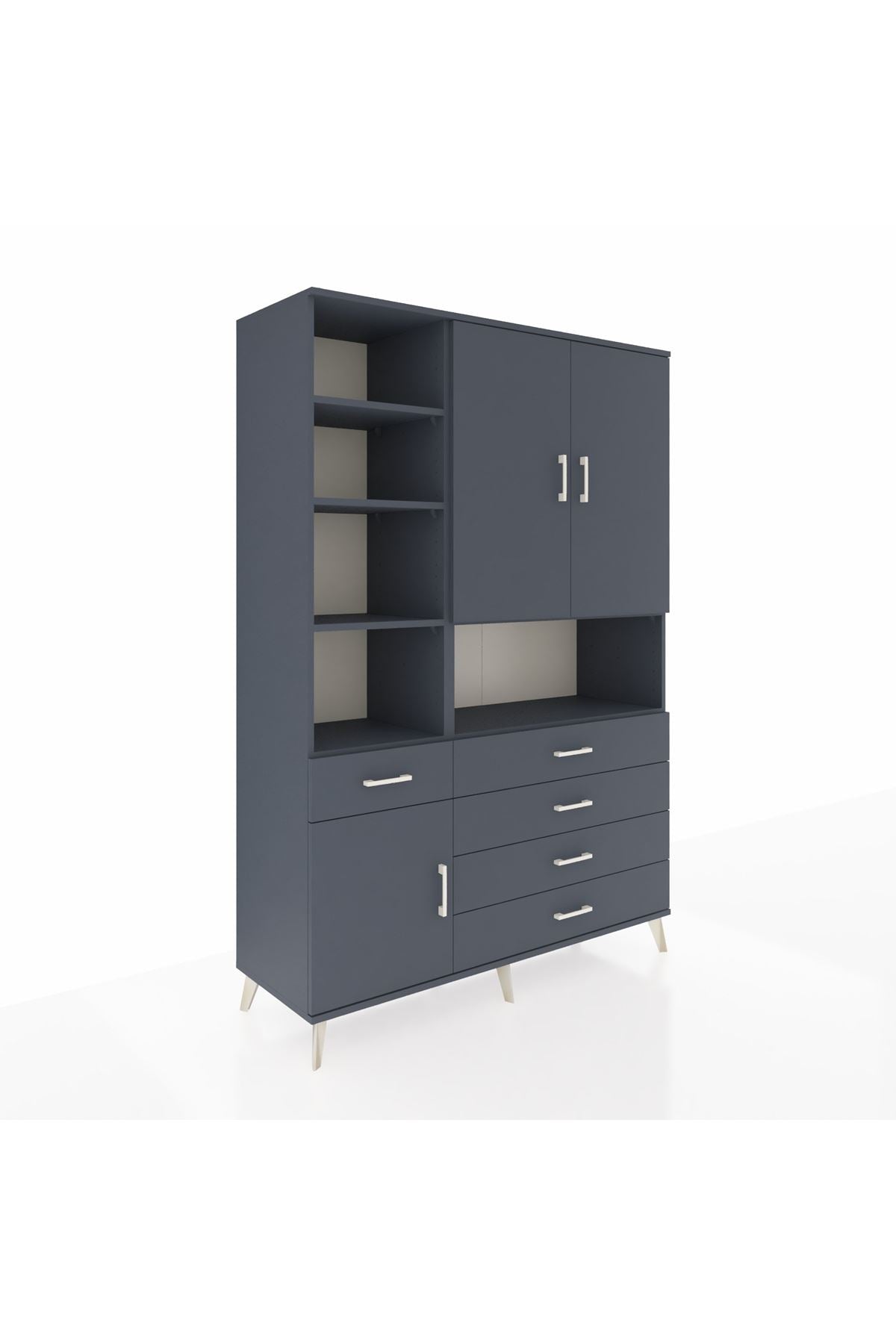 Hyperion Dolap 8 Raflı 5 Çekmeceli 3 Kapaklı 132x44x195 Antrasit-Antrasit/Antrasit