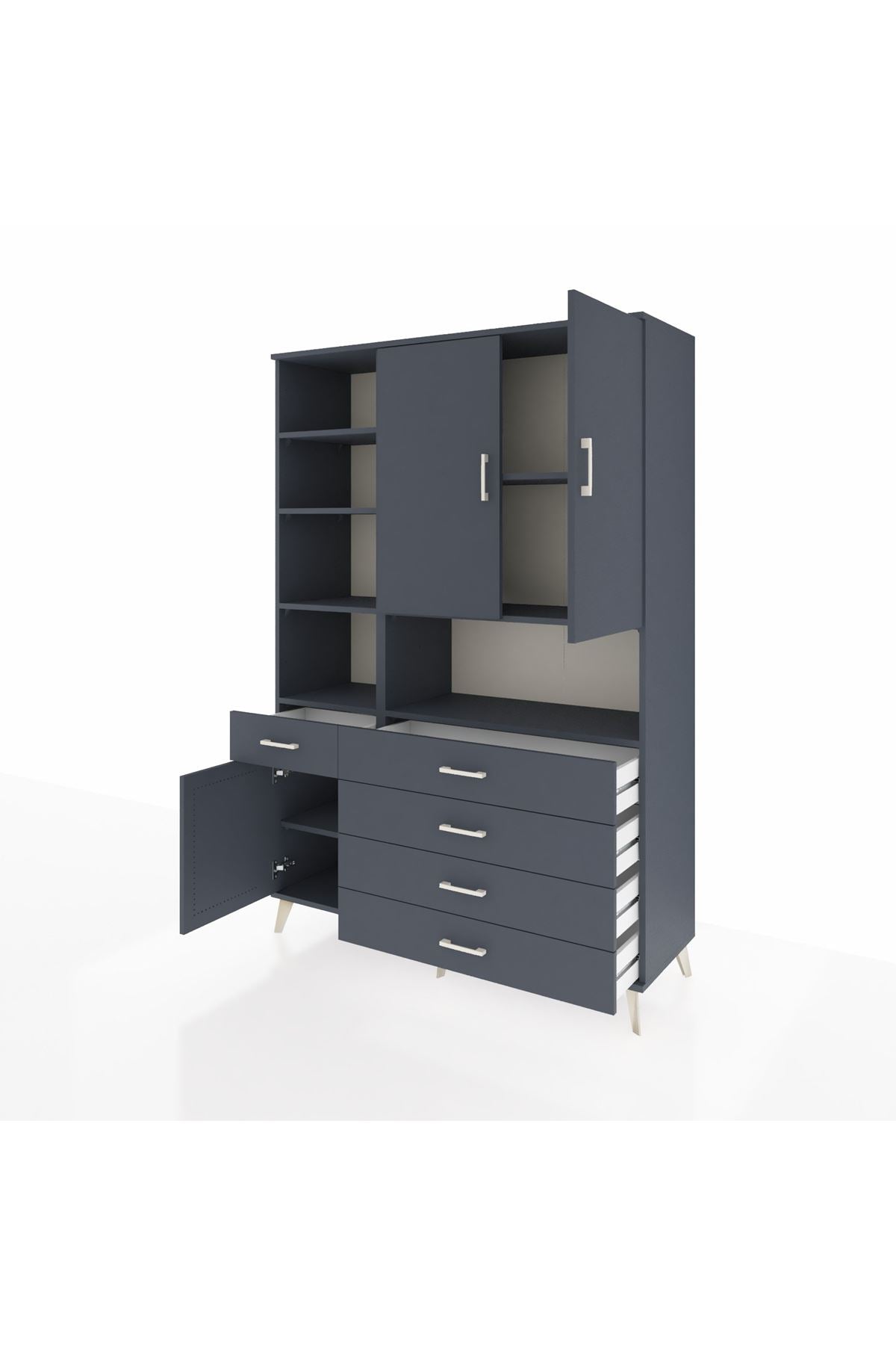 Hyperion Dolap 8 Raflı 5 Çekmeceli 3 Kapaklı 132x44x195 Antrasit-Antrasit/Antrasit