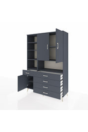 Hyperion Dolap 8 Raflı 5 Çekmeceli 3 Kapaklı 132x44x195 Antrasit-Antrasit/Antrasit