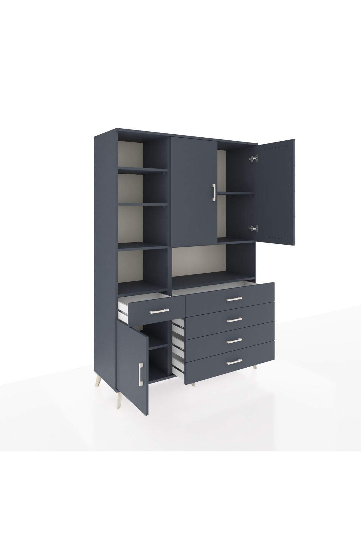 Hyperion Dolap 8 Raflı 5 Çekmeceli 3 Kapaklı 132x44x195 Antrasit-Antrasit/Antrasit