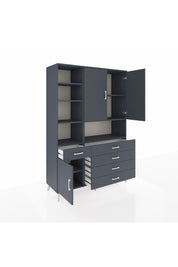 Hyperion Dolap 8 Raflı 5 Çekmeceli 3 Kapaklı 132x44x195 Antrasit-Antrasit/Antrasit