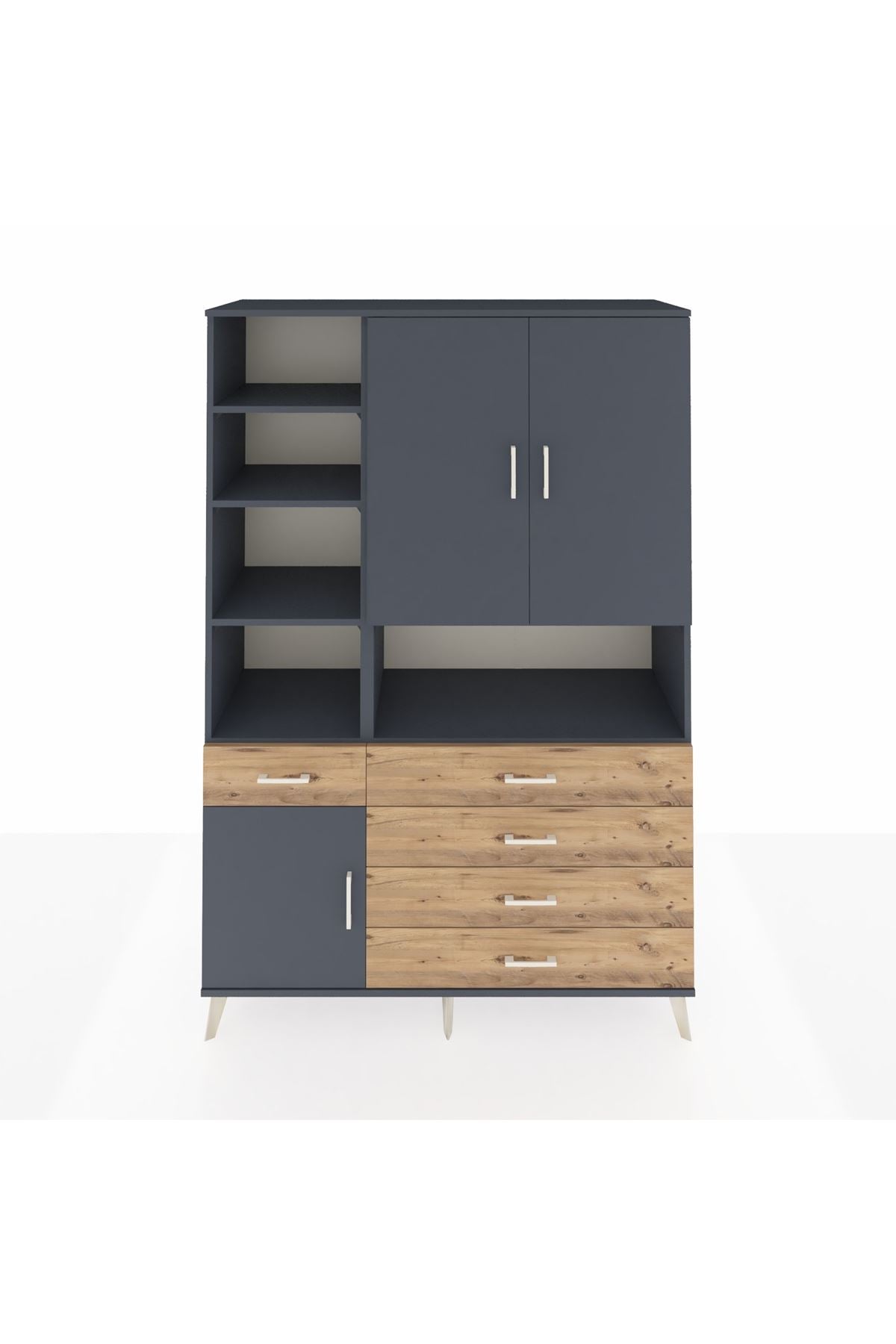 Hyperion Dolap 8 Raflı 5 Çekmeceli 3 Kapaklı 132x44x195 Antrasit-Antrasit/Çam