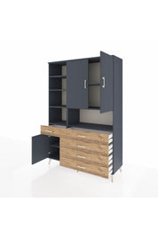 Hyperion Dolap 8 Raflı 5 Çekmeceli 3 Kapaklı 132x44x195 Antrasit-Antrasit/Çam