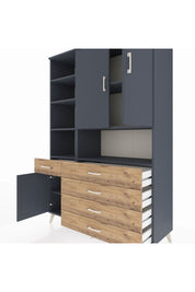 Hyperion Dolap 8 Raflı 5 Çekmeceli 3 Kapaklı 132x44x195 Antrasit-Antrasit/Çam